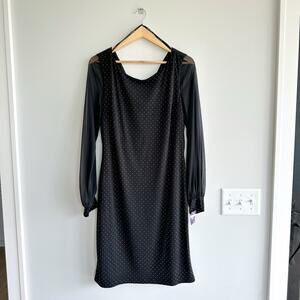 Frank Lyman Polka Dot Semi-Sheer Long Sleeve Mini Dress Black 14 NWT